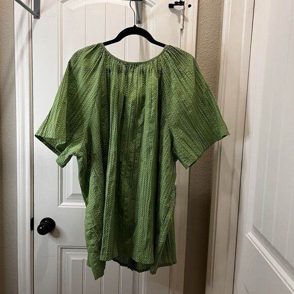 Liz & Me Green Pintucked Pleated Button Up Short Sleeve Top Blouse Women Size 3X - Picture 7 of 10